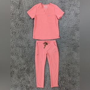 Figs Scrubs Women's Medium Pink Pants Shirt Two Piece Technical Collection